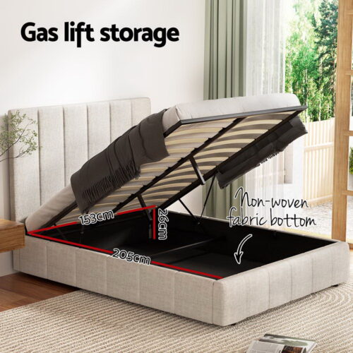 Artiss Bed Frame Queen Size Beige TETTE - Image 5