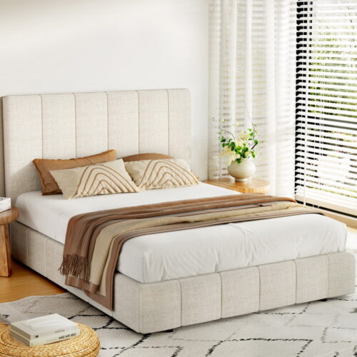 Artiss Bed Frame Queen Size Beige TETTE - Image 8