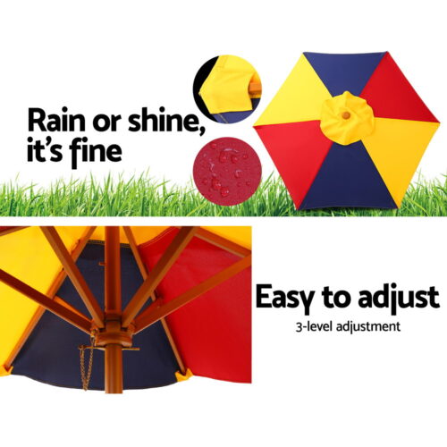 Keezi Kids Wooden Picnic Table Set with Umbrella - Image 6