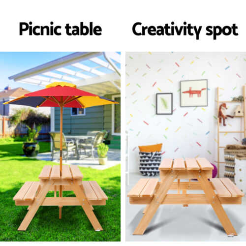Keezi Kids Wooden Picnic Table Set with Umbrella - Image 5