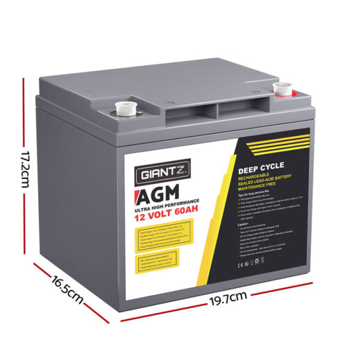 Giantz AGM Battery 12V 60Ah Deep Cycle Box Portable Solar Caravan Camping - Image 2