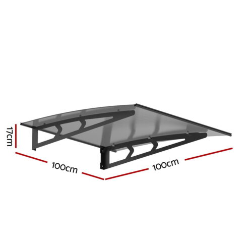 Instahut Window Door Awning Canopy 1mx1m Grey Solid Sheet Metal Frame - Image 2