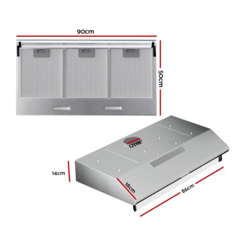 Devanti 900mm Range Hood 90cm Rangehood Stainless Steel - Image 2