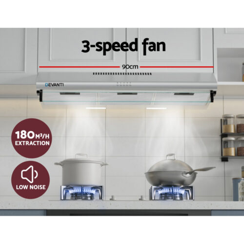 Devanti 900mm Range Hood 90cm Rangehood Stainless Steel - Image 4