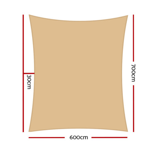 Instahut Shade Sail 6x7m Rectangle 280GSM 98% Sand Shade Cloth - Image 2