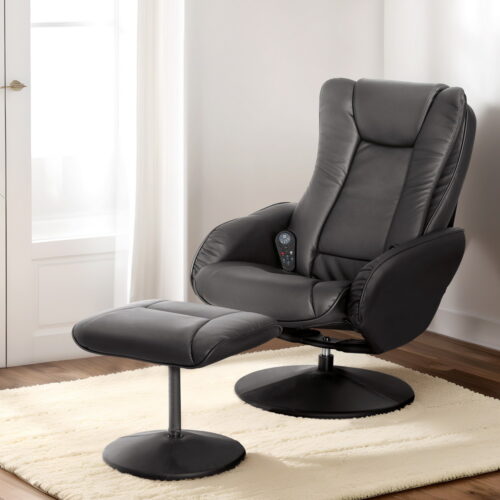 Artiss Recliner Chair Ottoman Heated Massage Black - Image 7
