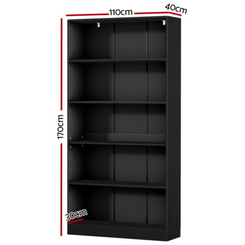 Artiss Bookshelf 5 Tiers ANTON Black - Image 4