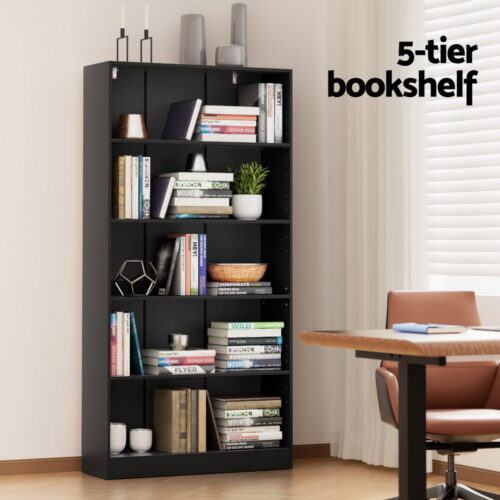 Artiss Bookshelf 5 Tiers ANTON Black - Image 6