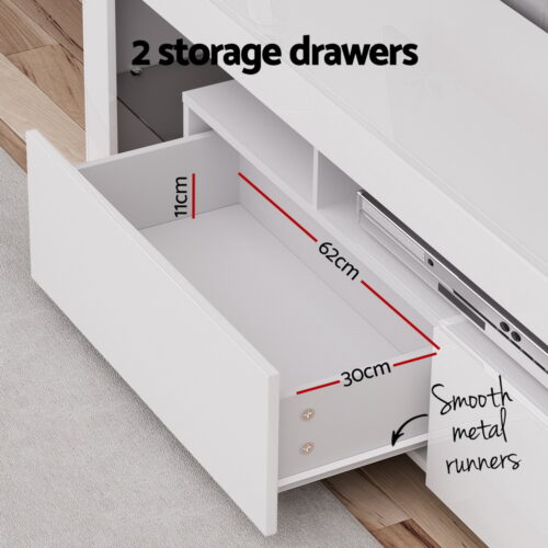 Artiss TV Cabinet Entertainment Unit Stand RGB LED Gloss Furniture 200cm White - Image 7