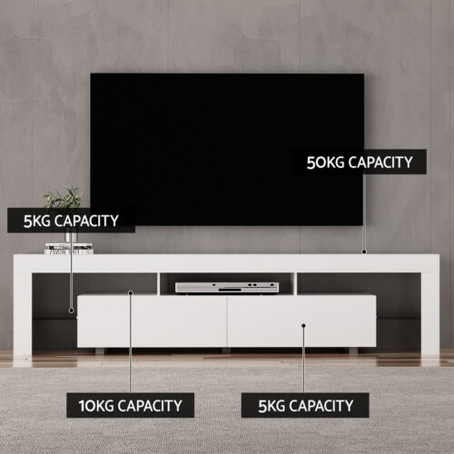 Artiss TV Cabinet Entertainment Unit Stand RGB LED Gloss Furniture 200cm White - Image 8