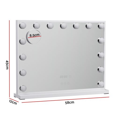 Embellir Makeup Mirror 58x45cm Hollywood Vanity with LED Light Tabletop White - Image 2