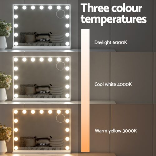 Embellir Makeup Mirror 58x45cm Hollywood Vanity with LED Light Tabletop White - Image 5