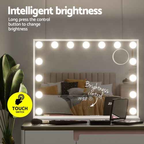 Embellir Makeup Mirror 58x45cm Hollywood Vanity with LED Light Tabletop White - Image 6