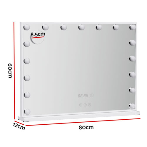 Embellir Makeup Mirror 80x60cm Hollywood Vanity with LED Light Tabletop White - Image 2