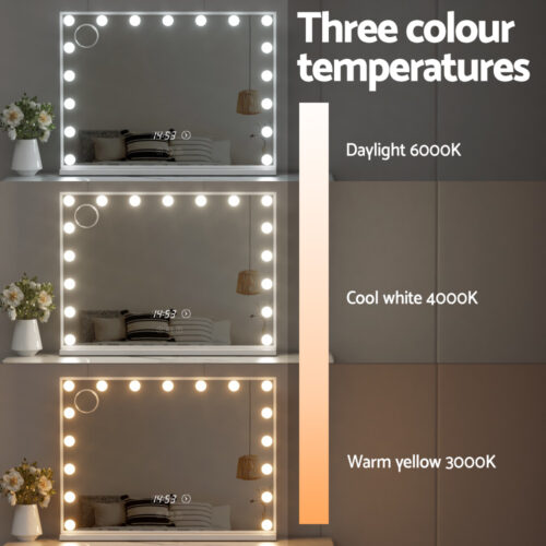 Embellir Makeup Mirror 80x60cm Hollywood Vanity with LED Light Tabletop White - Image 5