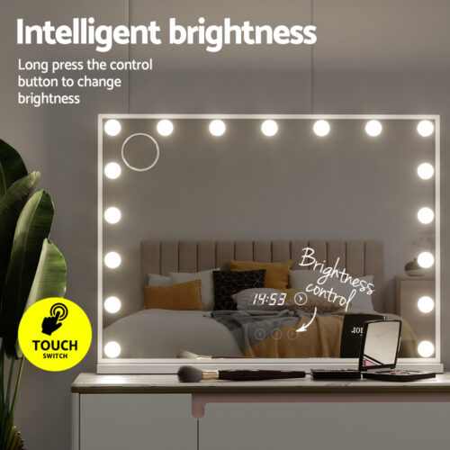 Embellir Makeup Mirror 80x60cm Hollywood Vanity with LED Light Tabletop White - Image 6