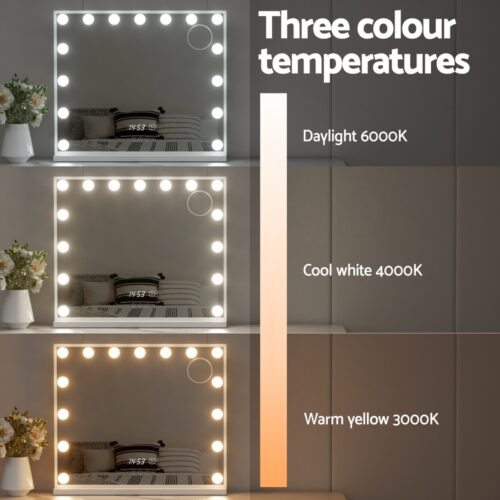 Embellir Makeup Mirror 60x52cm Hollywood Vanity with LED Light Tabletop White - Image 5