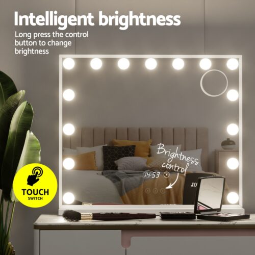 Embellir Makeup Mirror 60x52cm Hollywood Vanity with LED Light Tabletop White - Image 6