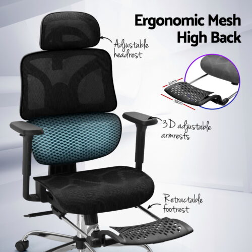 Artiss Ergonomic Office Chair Footrest Black - Image 3