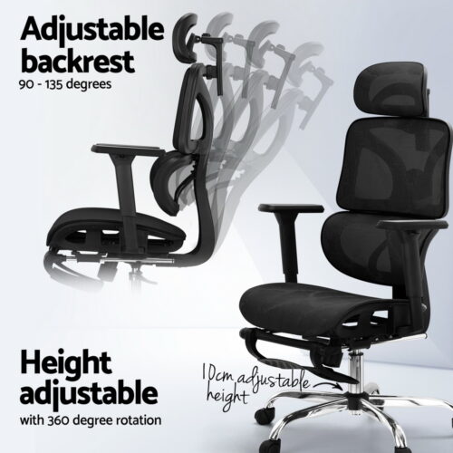 Artiss Ergonomic Office Chair Footrest Black - Image 4