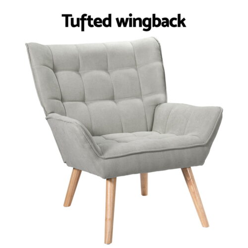 Artiss Armchair Lounge Chair Accent Chairs Sofa Linen Fabric Cushion Seat Grey - Image 3