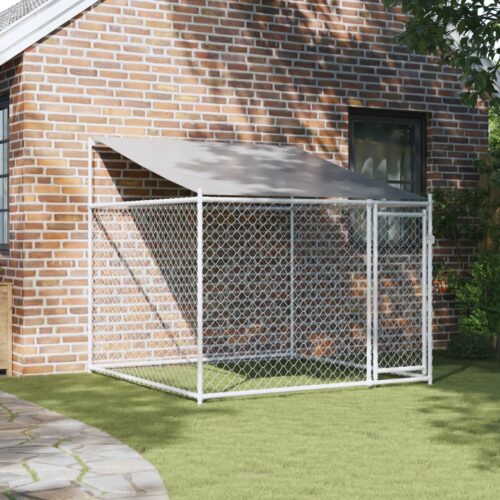 Dog Cage with Roof Door Grey 2x2x2mGalvanised Steel - Image 8