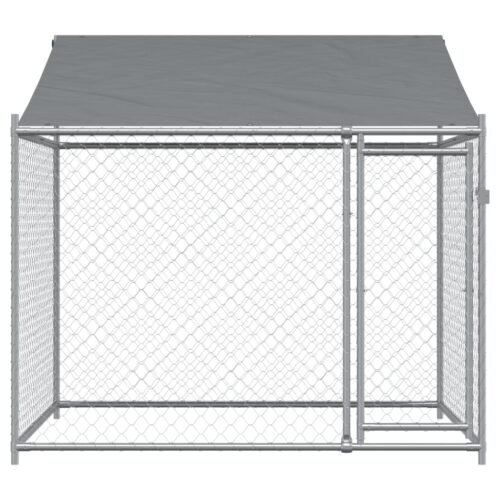 Dog Cage with Roof Door Grey 2x2x2mGalvanised Steel - Image 3