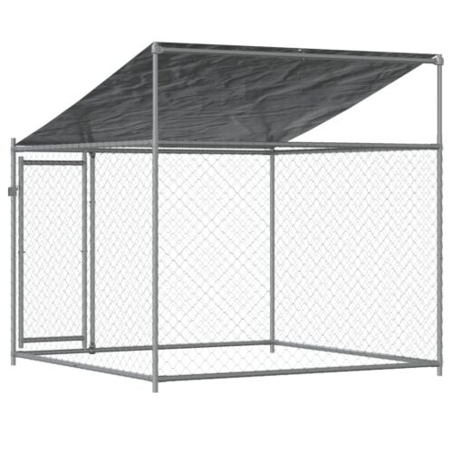 Dog Cage with Roof Door Grey 2x2x2mGalvanised Steel - Image 5