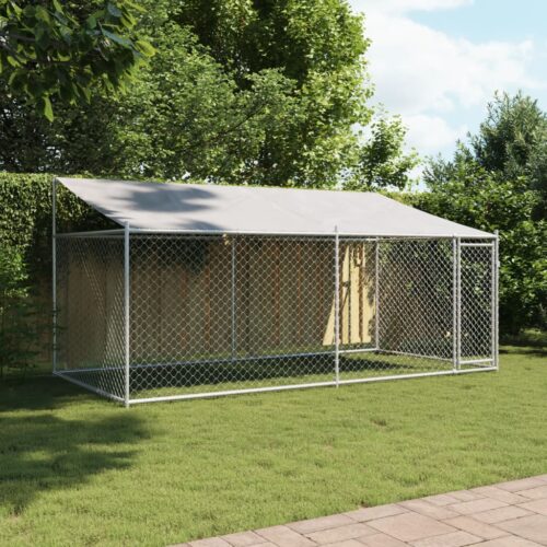 Dog Cage with Roof Door Grey 4x2x2mGalvanised Steel - Image 9