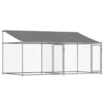 Dog Cage with Roof Doors Grey 4x2x2mGalvanised Steel