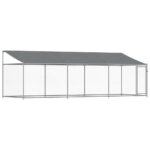 Dog Cage with Roof Door Grey 6x2x2mGalvanised Steel