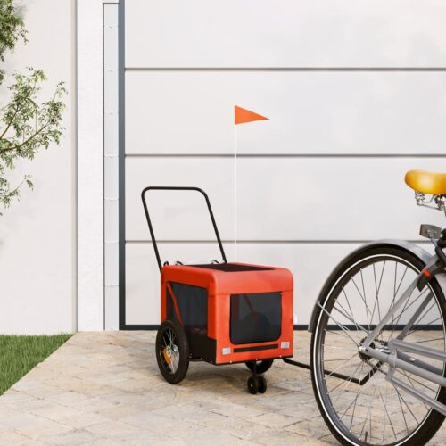 Pet Bike Trailer Orange Black Oxford Fabric Iron - Image 2