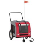 Pet Bike Trailer Red Grey Oxford Fabric Iron