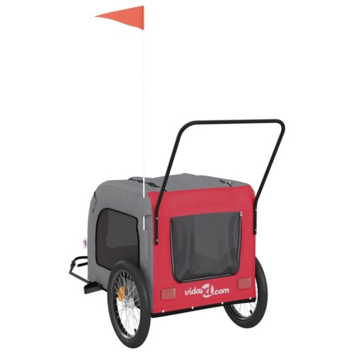 Pet Bike Trailer Red Grey Oxford Fabric Iron - Image 7