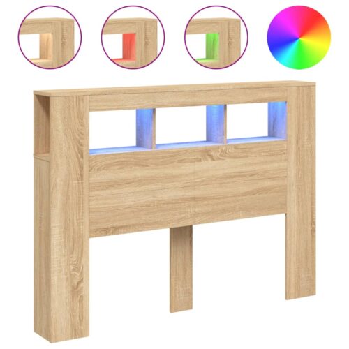 LED Headboard Sonoma Oak 140cm Engineered Wood - Image 2