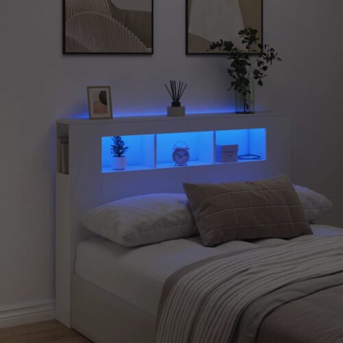LED Headboard White 140cm Engineered Wood