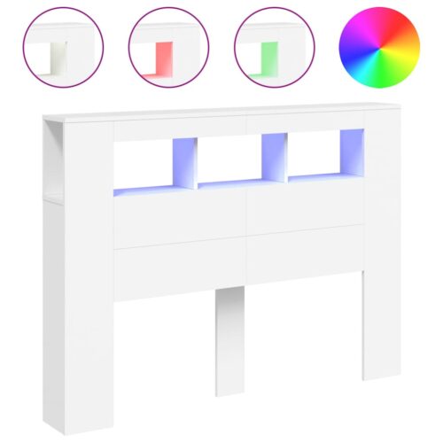 LED Headboard White 140cm Engineered Wood - Image 2