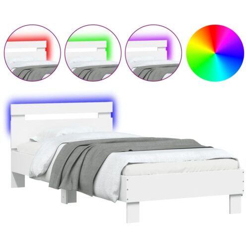 Bed Frame with LED Lights White 90x190cm - Image 2
