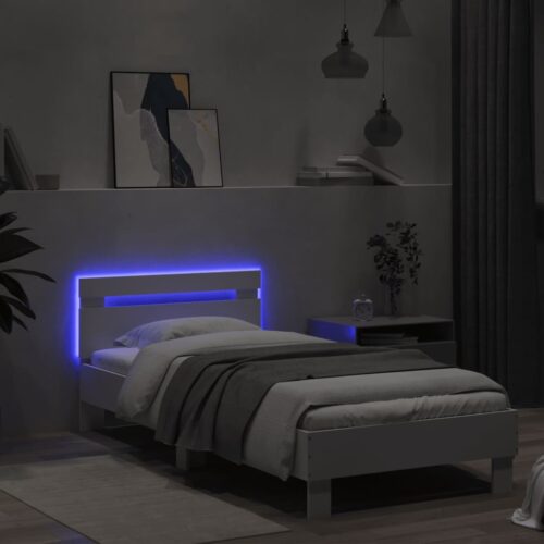 Bed Frame with LED Lights White 90x190cm - Image 4