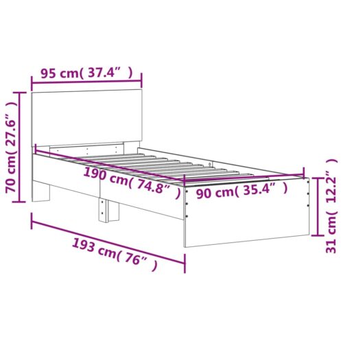Bed Frame with Headboard Sonoma Oak 90x190cm - Image 10