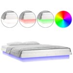 LED Bed Frame White 150x200cm Solid Wood