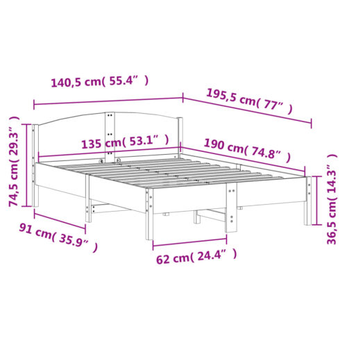 Bed Frame 135x190cm Solid Wood Pine - Image 9