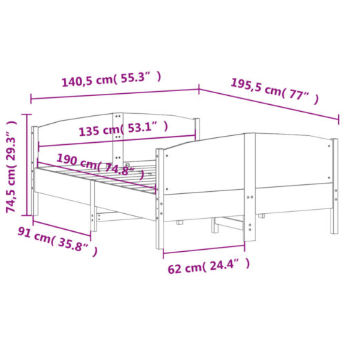 Bed Frame 135x190cm Solid Wood Pine - Image 9