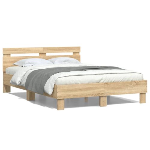 Bed Frame with LED Sonoma Oak 135x190cm