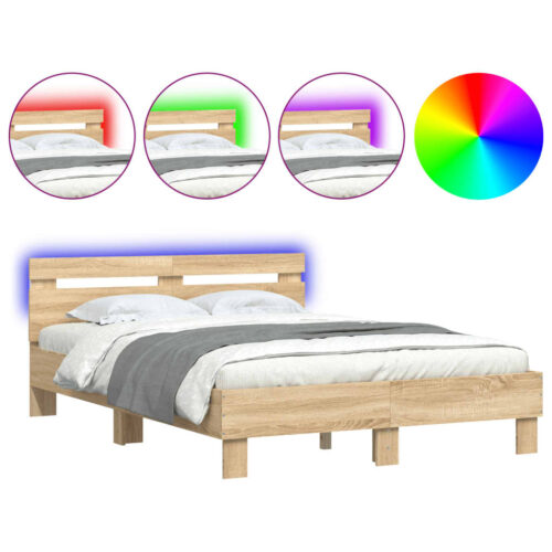 Bed Frame with LED Sonoma Oak 135x190cm - Image 2
