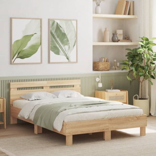 Bed Frame with LED Sonoma Oak 135x190cm - Image 3