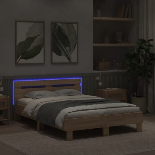 Bed Frame with LED Sonoma Oak 135x190cm - Image 4