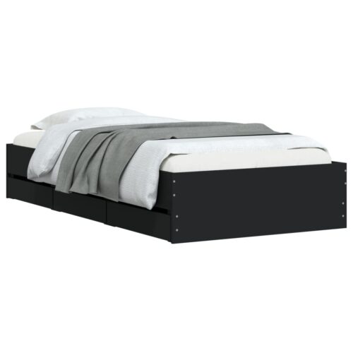 Bed Frame with Drawers Black 90x190cm - Image 3