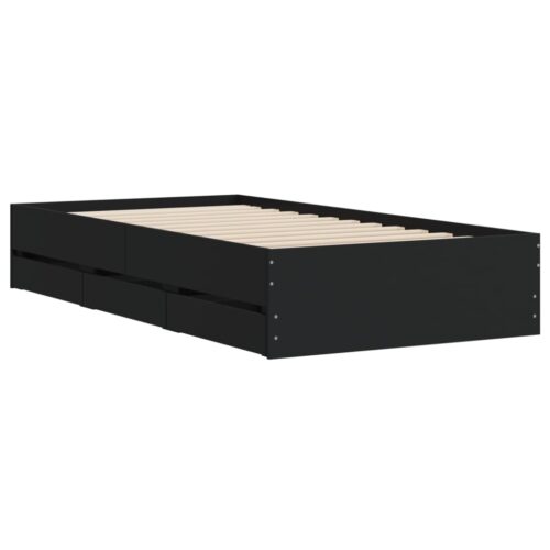 Bed Frame with Drawers Black 90x190cm - Image 4