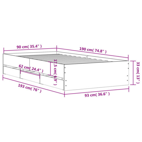 Bed Frame with Drawers Black 90x190cm - Image 11